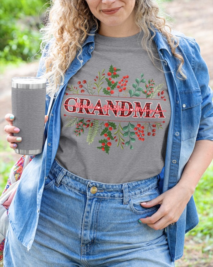 Flowers  Blessed Grateful And Merry Grandma Custom T-Shirt