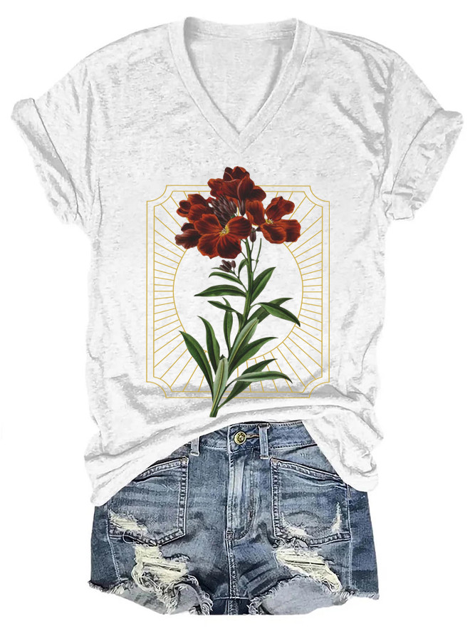 Flowers Dark Botanical V-neck T-shirt