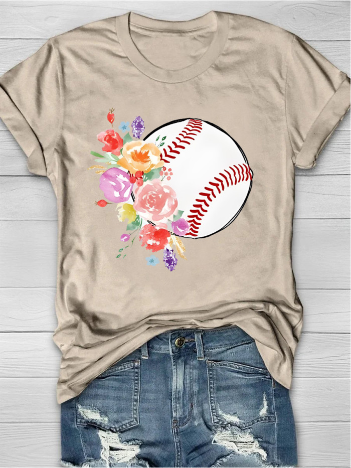 Baseball Flower Short Sleeve T-shirt