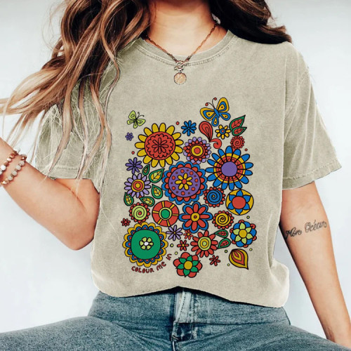 Flower Power Design Doodle Colouring T-shirt