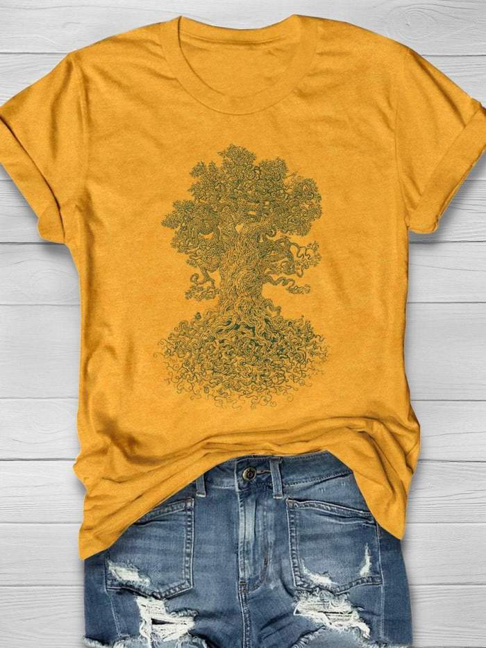 Trees Nature Hiking Print Short Sleeve T-shirt