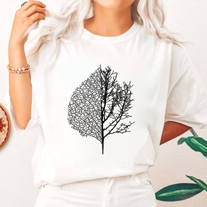 Leaf Tree Forest Print Short Sleeve T-shirt