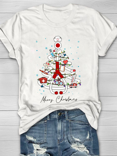 Merry Christmas Stethoscope Tree Nurse T-Shirt