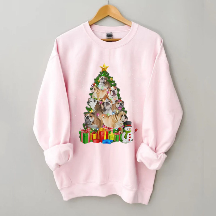 English Bulldog Dog Lover Christmas Tree Sweatshirt