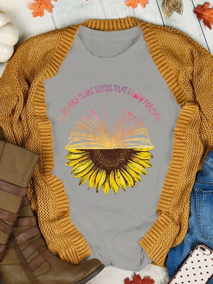 Teacher Plant Seeds That Grow Forever Sunflower Print Long Sleeve T-shirt