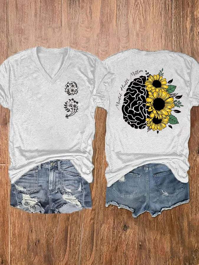 Mental Health Matters Wildflowers Print Short Sleeve T-Shirt