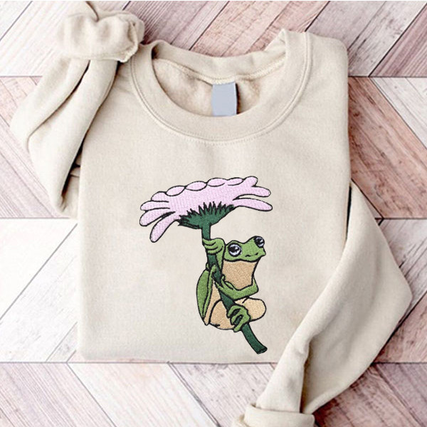 Frog Flower Embroidered Sweatshirt