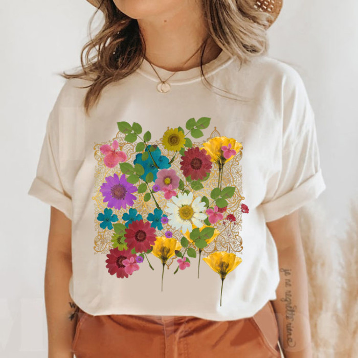 Pressed Wildflowers Flowers Boho Cotton T-shirt