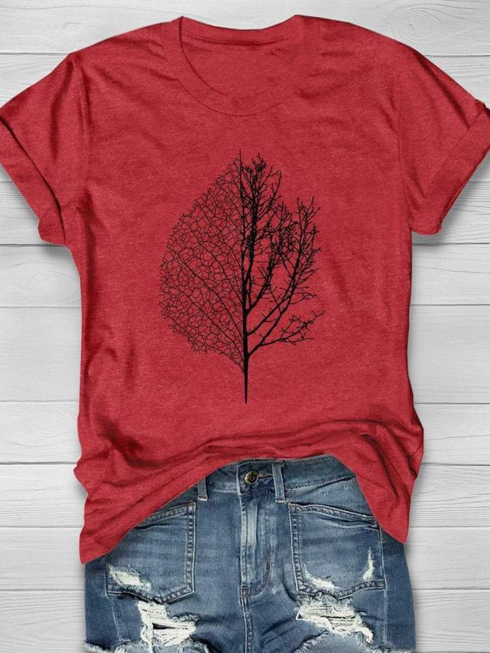 Leaf & Tree Forest Print Short Sleeve T-shirt