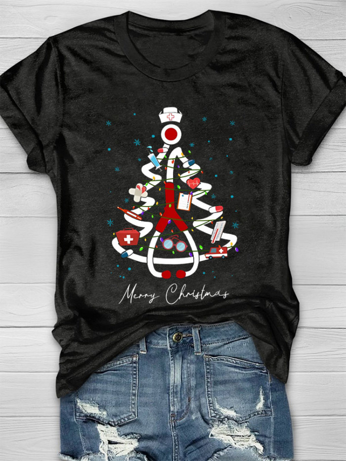 Merry Christmas Stethoscope Tree Nurse T-Shirt