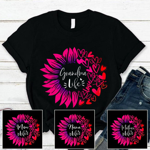 Grandma Life Flower With Hearts T-shirt