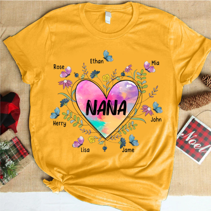 Grandma Heart With Grandkids Flower Personalized T-shirt