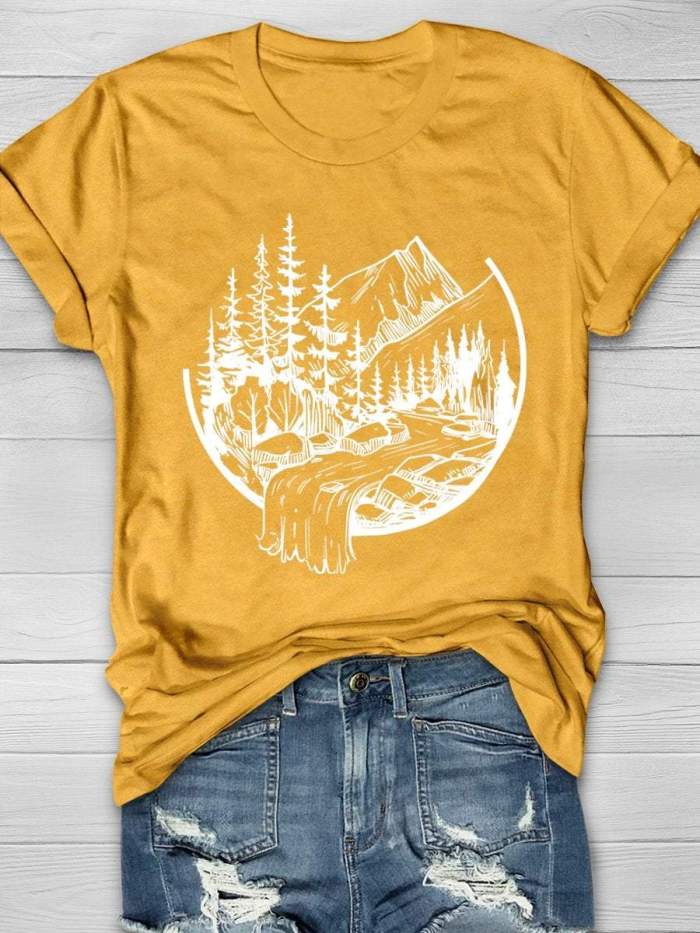 Play On Vacation Camping Print Short Sleeve T-shirt