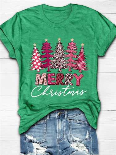 Women's Christmas Tree Merry Christmas Print T-shirt
