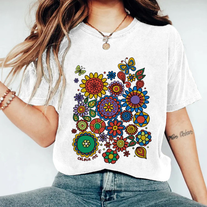 Flower Power Design Doodle Colouring T-shirt