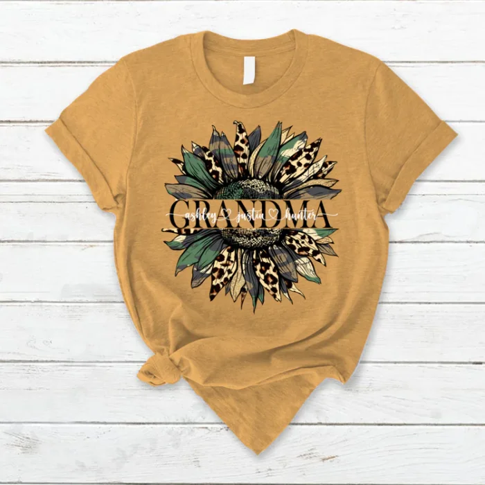 Personalized Grandma Leopard Green Sunflower Gift For Mother's Day T-Shirt