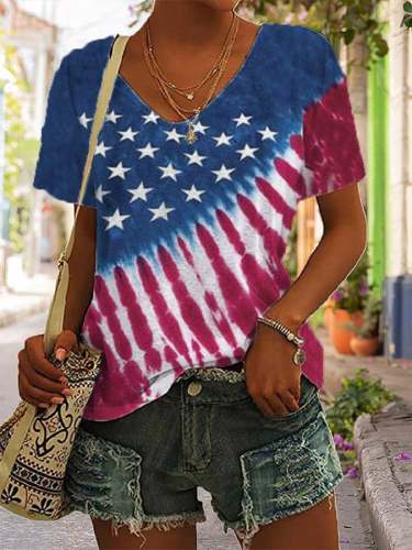 The USA Flag Color Block Print Women's T-shirt