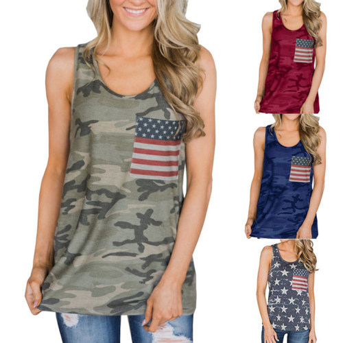 Independence Day Flag Print Loose Casual Tank Top