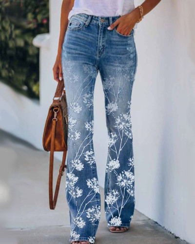Casual Floral Bootcut Pants