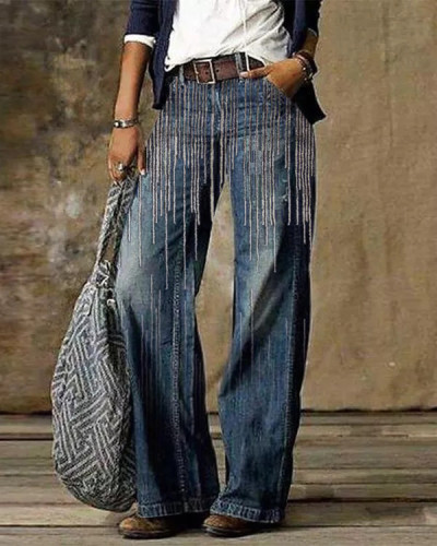 Vintage Abstract Pattern Loose Wide-Leg Pants