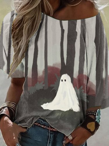 Women's Vintage Ghost Print Short Sleeve T-Shirt