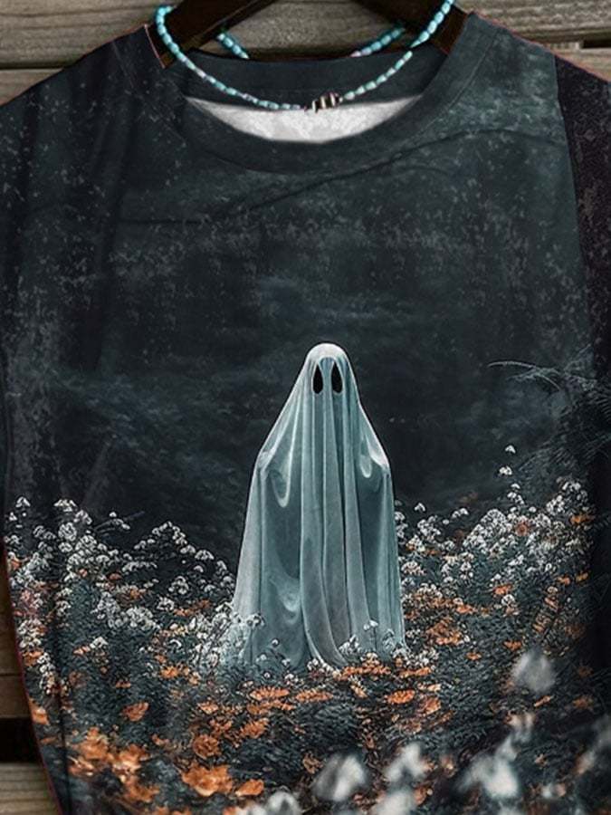 Retro Ghost In The Forest Dark Print T-Shirt