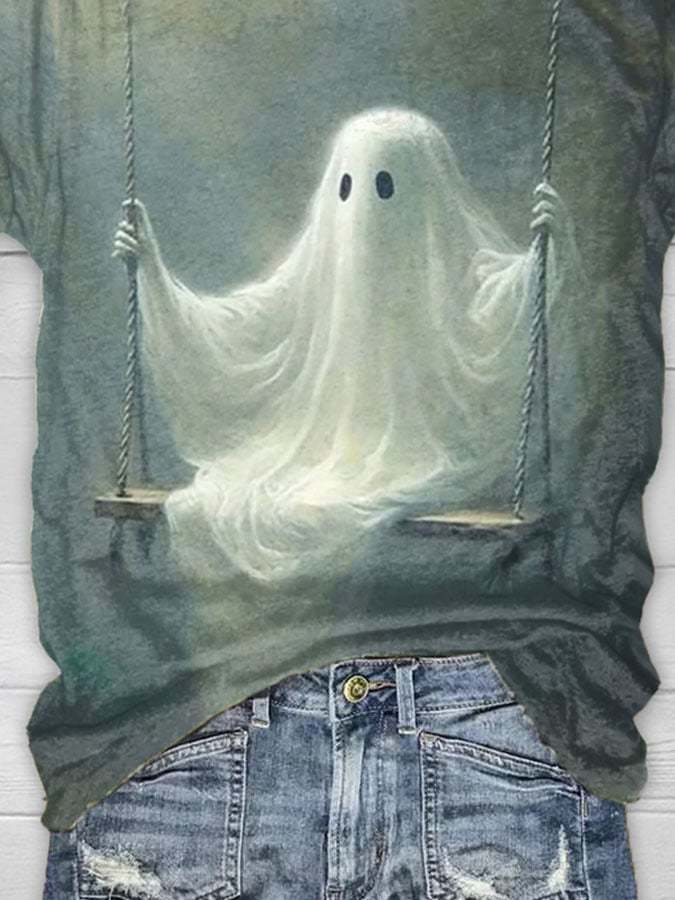 Halloween Women's Ghost Print T-Shirt