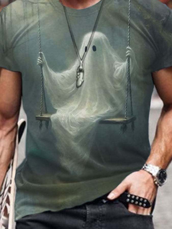 Halloween Ghost Mens Print T-Shirt
