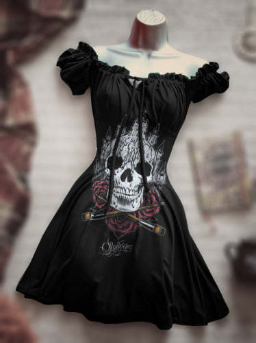 Rose Skull Punk Drawstring Casual Dress