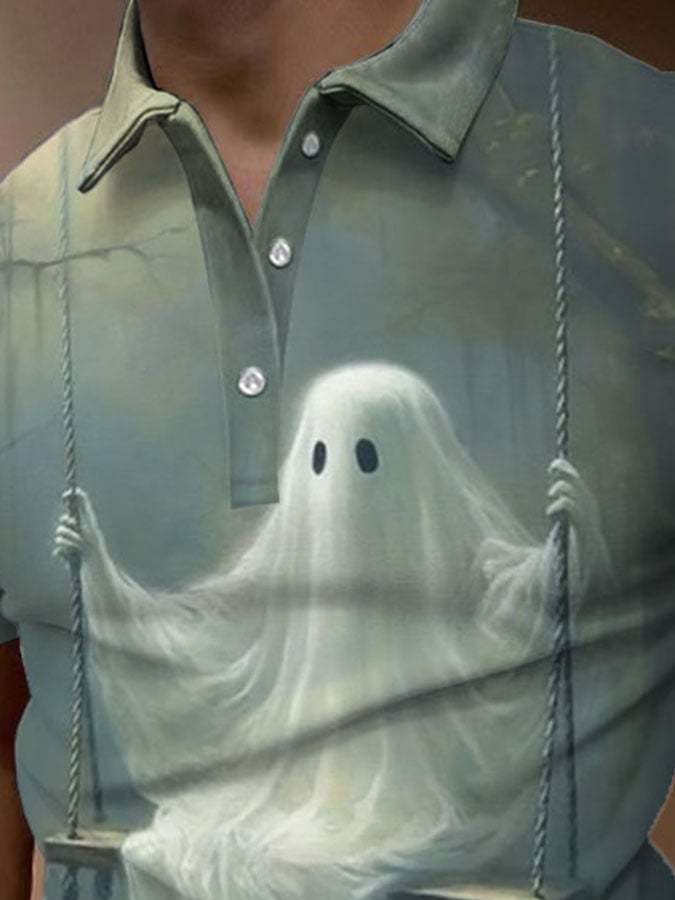 Halloween Ghost Mens Print Polo Shirt