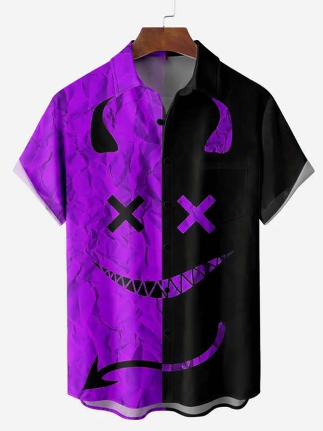 Fashion Halloween Devil Print Short Sleeve Shirt