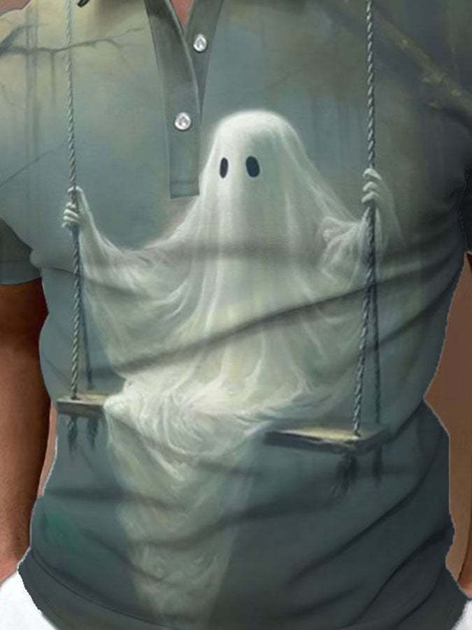 Halloween Ghost Mens Print Polo Shirt