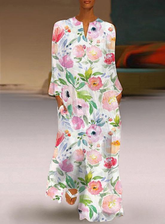 Casual Reagan Floral V-Neck Long Sleeve Dress