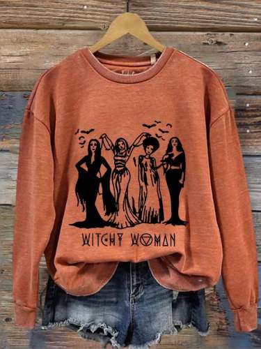Women's Witch Women Halloween Print Casual Sweater