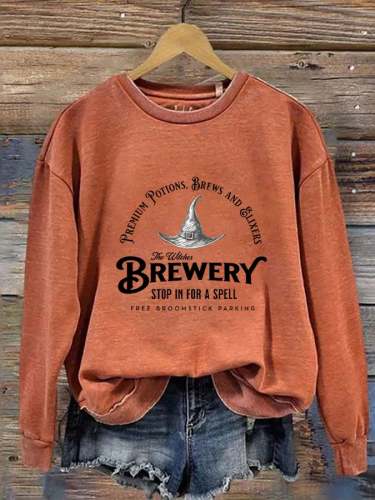 Women's The Wilches Brewery Stop In For A Spell Salem Massachusetts Print Round Neck Long Sleeve Sweatshirt