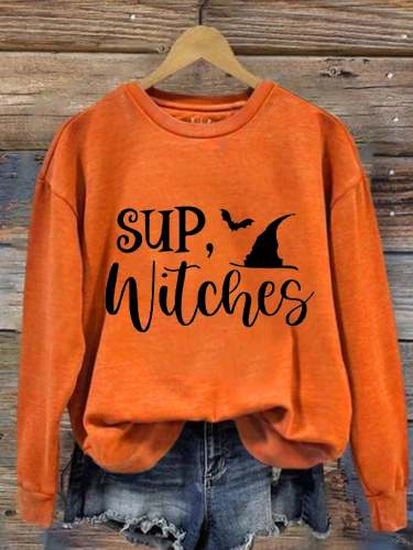 Women's Halloween Funny Sup' Witches What's Up Print Sweatshirt