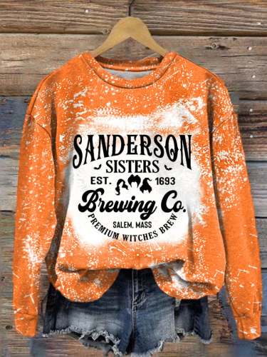 Women's Funny Halloween Sanderson Sisters Brewing Co. Bleach Print Casual Sweatshirt