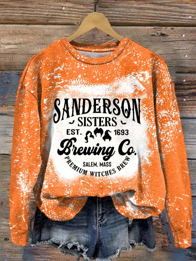 Women's Funny Halloween Sanderson Sisters Brewing Co. Bleach Print Casual Sweatshirt