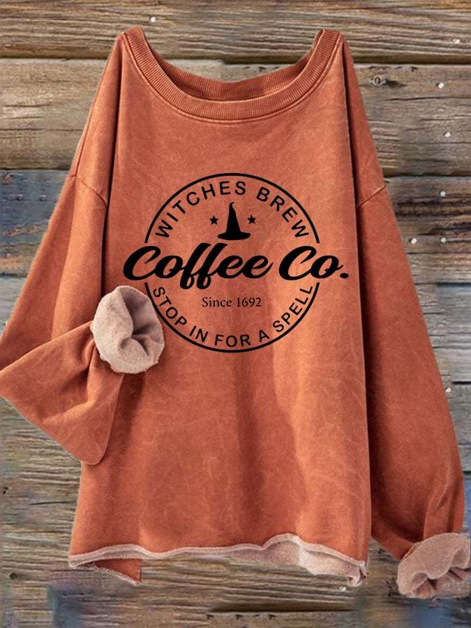 Women's Funny Halloween Witches Brew Coffee Co. Casual Long-Sleeve T-Shirt