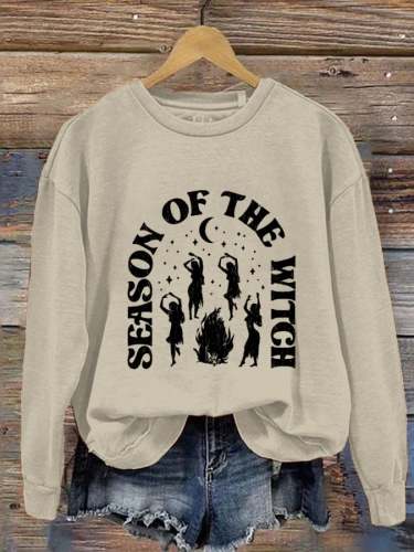Women's Season of The Witch Print Round Neck Long Sleeve Sweatshirt