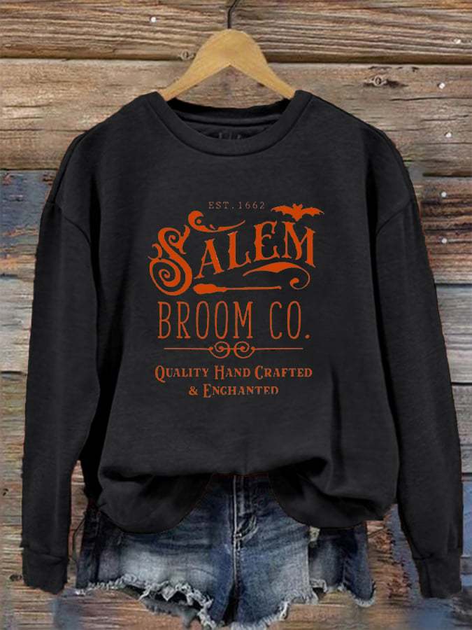 Women's Halloween Salem Broom Co Prnted Sweatshirt