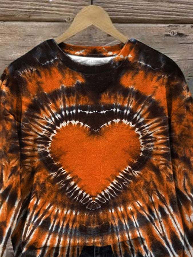 Halloween Orange Heart Tie Dye Print Sweatshirt