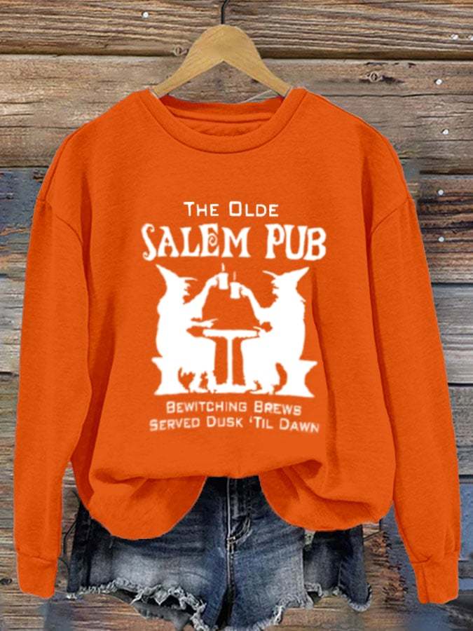 Women's The Olde Salem Pub Witches Print Long Sleeve Sweatshirt