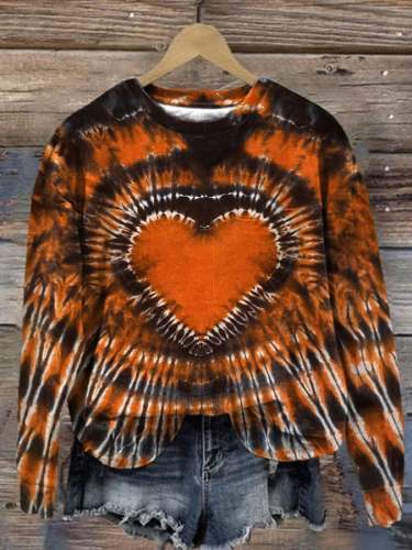 Halloween Orange Heart Tie Dye Print Sweatshirt