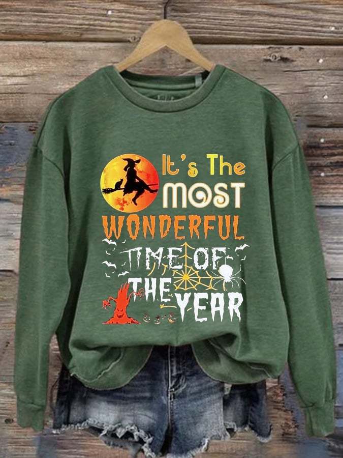 It's The Most Wonderful Time Of The Year Halloween Print Round Neck Sweatshirt