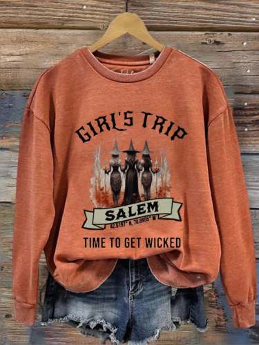 Women's Girls Trip Salem Halloween Print Casual Sweater