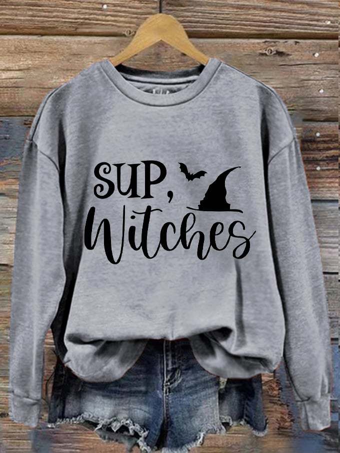 Women's Halloween Funny Sup' Witches What's Up Print Sweatshirt