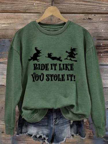 Funny Witch Print Long Sleeve Sweatshirt