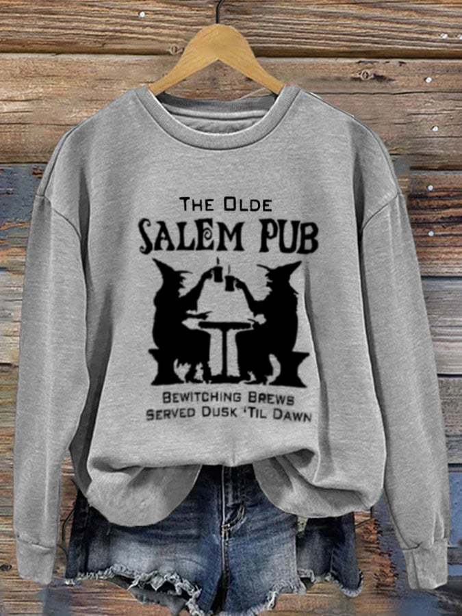Women's The Olde Salem Pub Witches Print Long Sleeve Sweatshirt