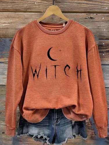 Women's Witch Moon Star Print Casual Sweater